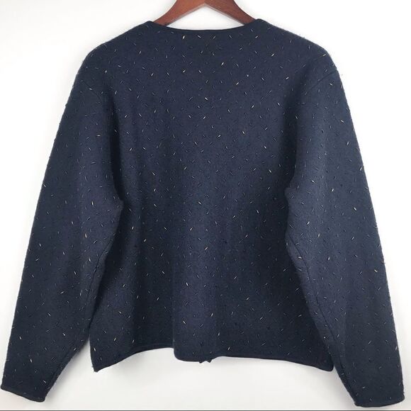 DKNY Vintage Navy Blue 100% Wool Beaded Cardigan Sweater - Picture 10 of 15